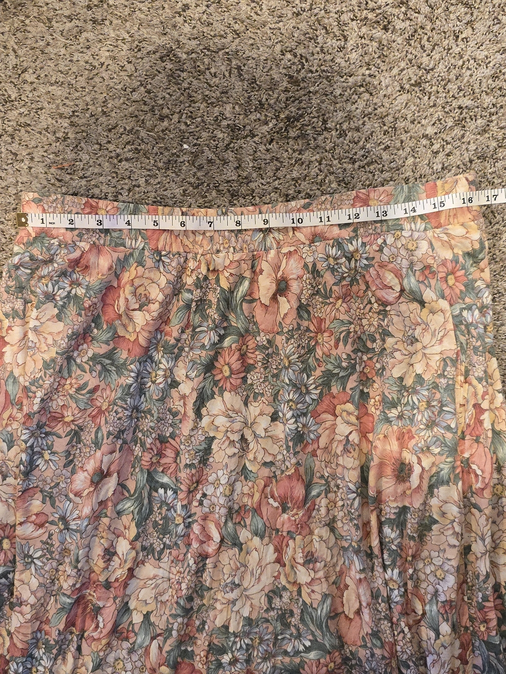 90s Vintage Floral Maxi Skirt With Pockets - Pink & Green Floral - Picture 8 of 13